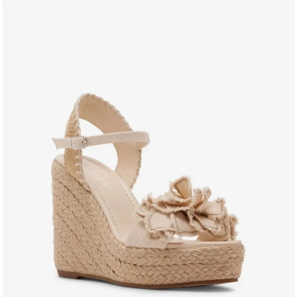 Rosset Espadrille Macrame Wedge Platform Sandal 10 M - Beige Linen Off White